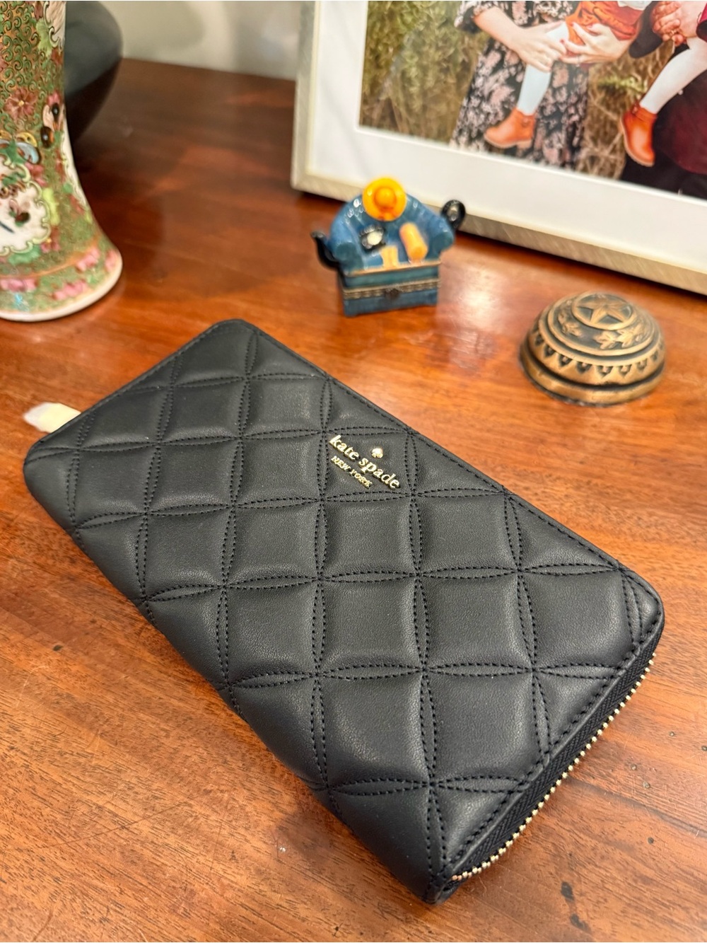 kate spade NWT Natalia Black Quilted Leather Continental Wallet with Gold Logo
